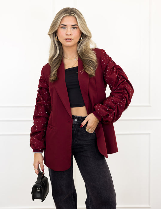 Kayla™ - Bordeaux Strass Blazer – Elegantie met een Glinstering