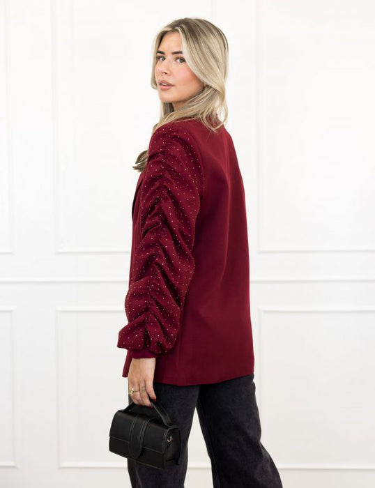 Kayla™ - Bordeaux Strass Blazer – Elegantie met een Glinstering