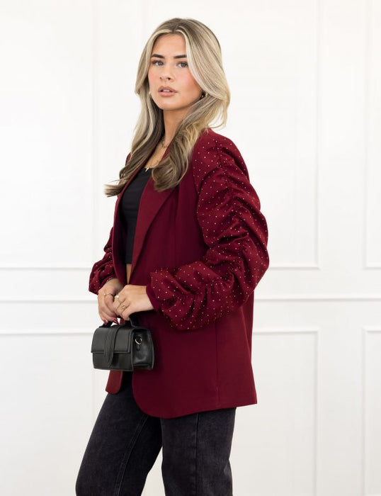 Kayla™ - Bordeaux Strass Blazer – Elegantie met een Glinstering