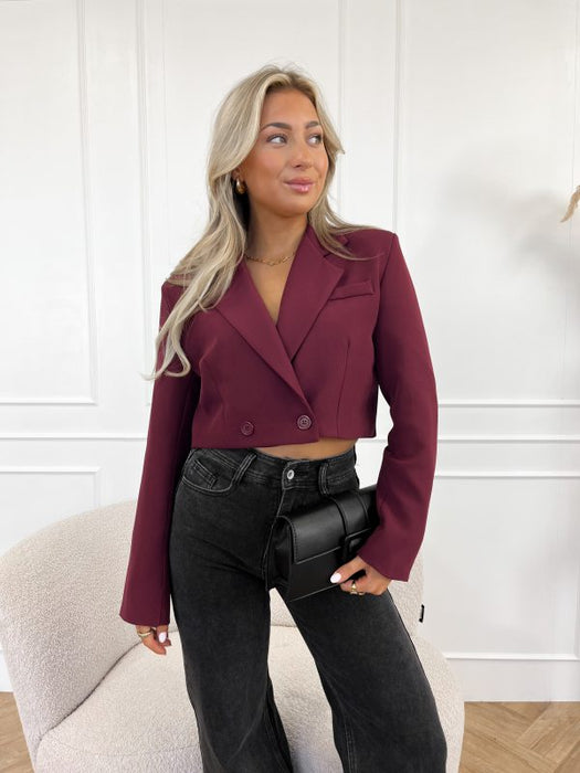 Mayra™ Bordeaux Cropped Blazer – Chic en Modern