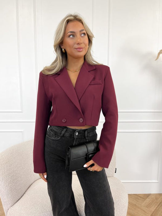 Mayra™ Bordeaux Cropped Blazer – Chic en Modern