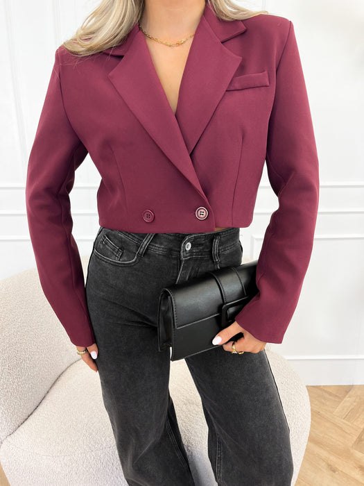 Mayra™ Bordeaux Cropped Blazer – Chic en Modern