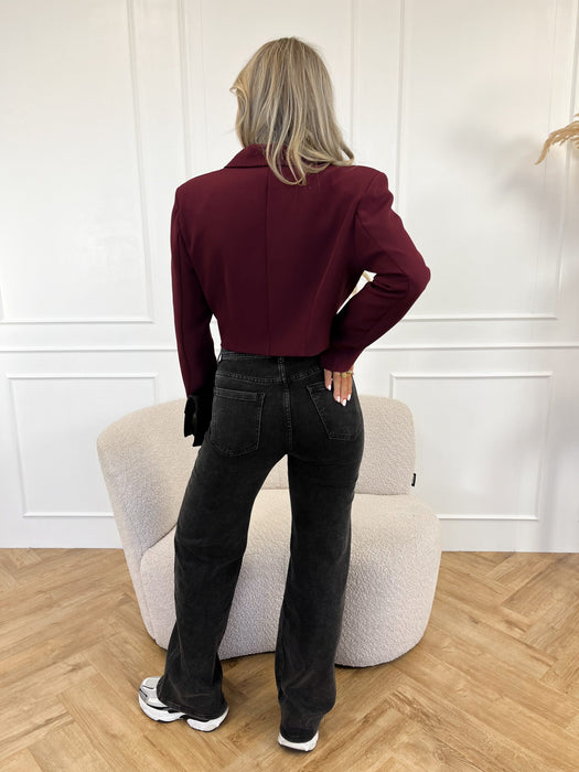 Mayra™ Bordeaux Cropped Blazer – Chic en Modern