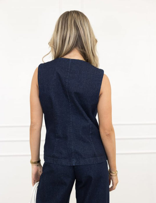 Jente™-Donkerblauwe Denim Gilet